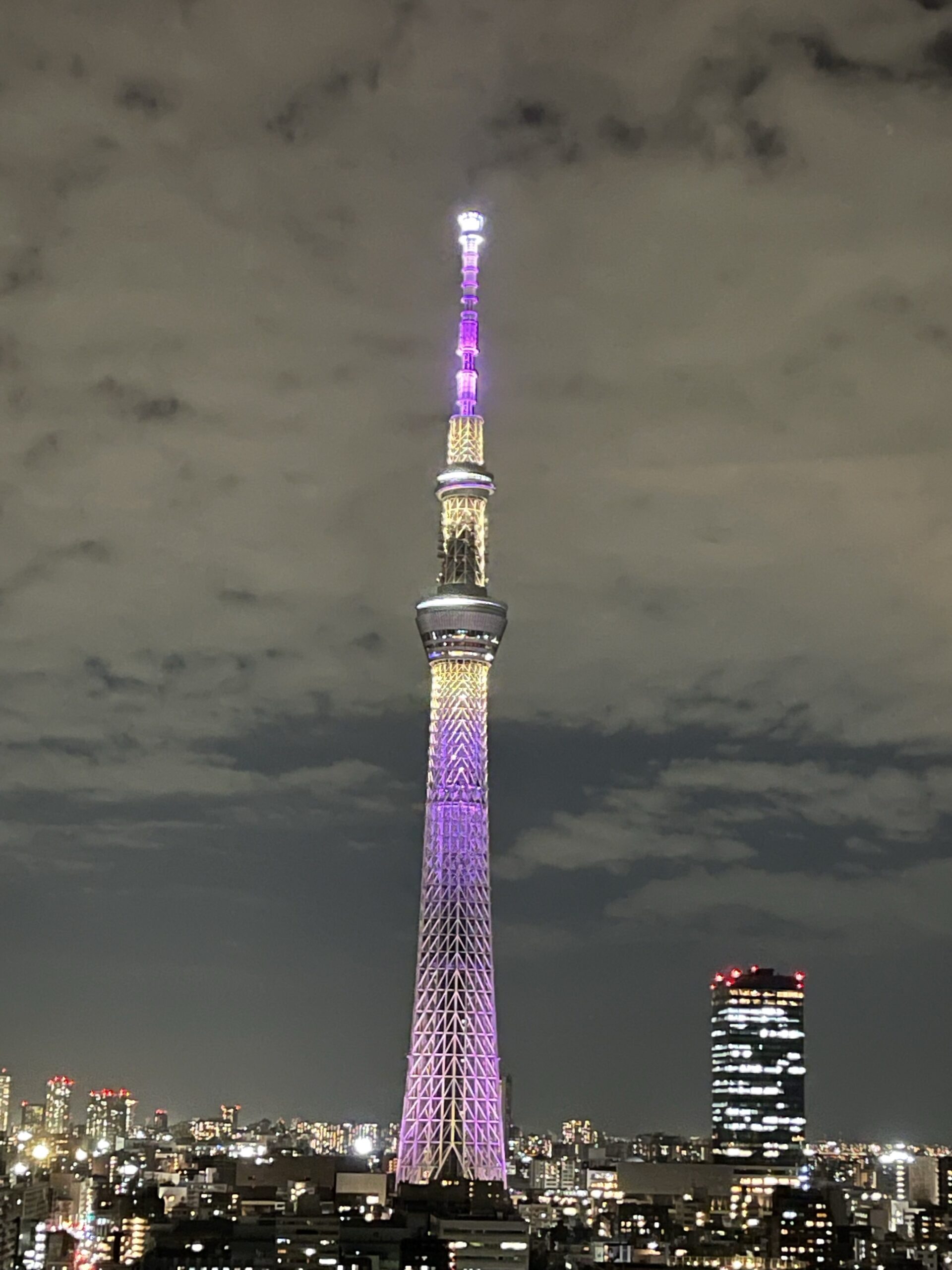 Tokyo Skytree illuminated purple at night